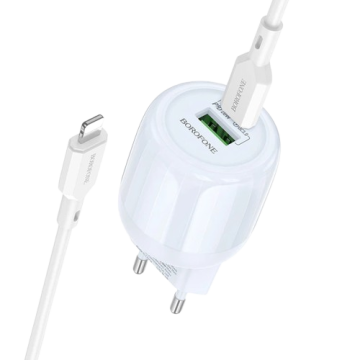 СЗУ iPhone Borofone BA93A PD20W+QC3.0 (1USB-A/1C) + кабель Type-C to Lighting