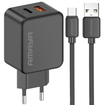СЗУ Type-C Amaya E113UC PD25W+QC3,0 (1USB/A/1C) + кабель USB to Type-C